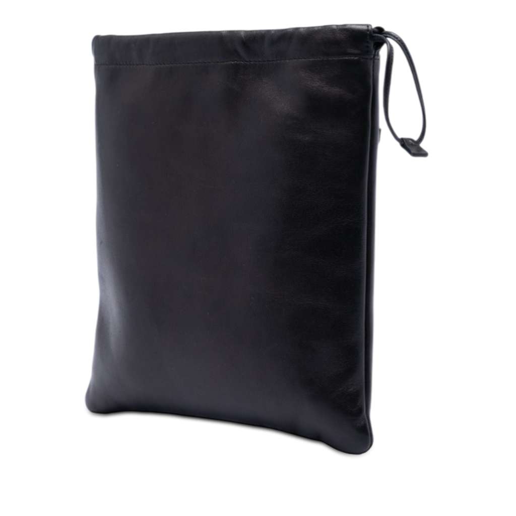 Prada Embroidered Leather Drawstring Pouch Black Leather Good condition - Back View