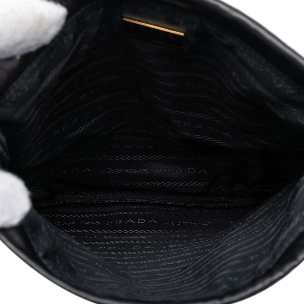 Prada Embroidered Leather Drawstring Pouch Black Leather Good condition - Model View