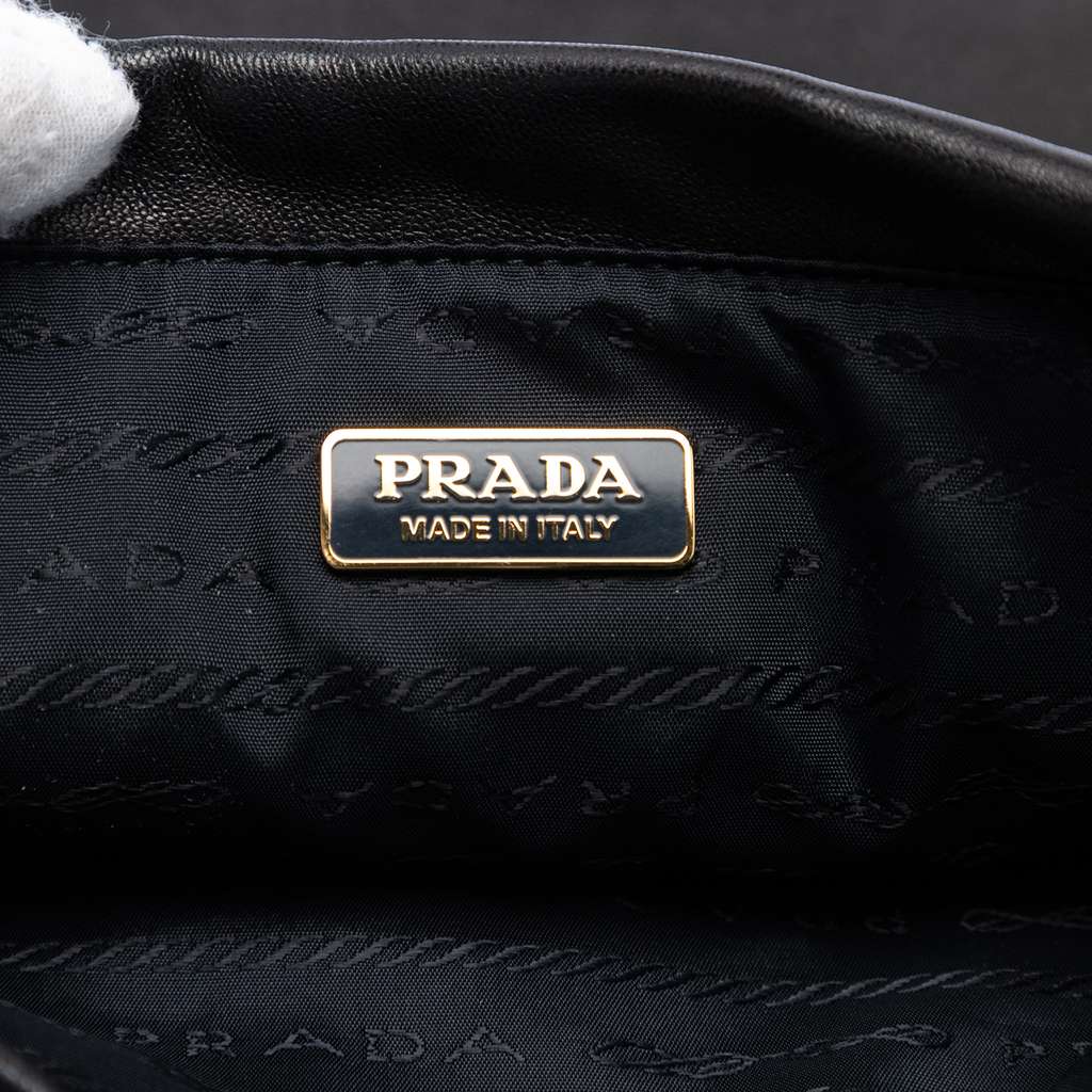 Prada Embroidered Leather Drawstring Pouch Black Leather Good condition - Box View