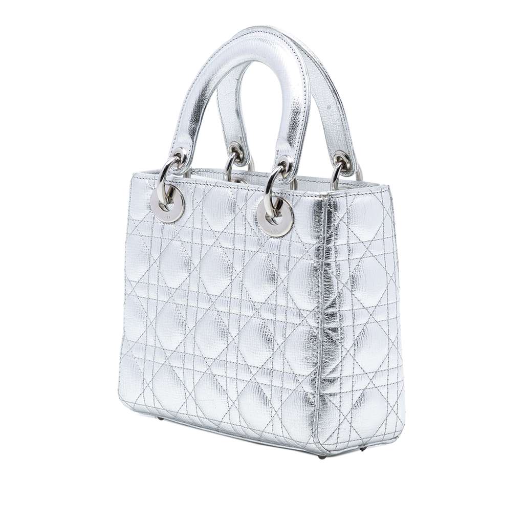 Dior Small Metallic Grained Calfskin Cannage My ABCDior Lady Dior Silver Leather Good condition - Back View
