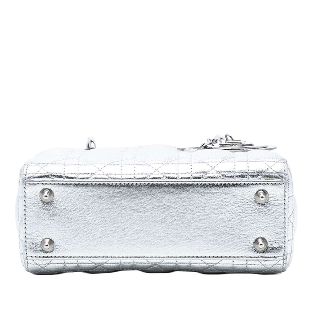 Dior Small Metallic Grained Calfskin Cannage My ABCDior Lady Dior Silver Leather Good condition - Inside View
