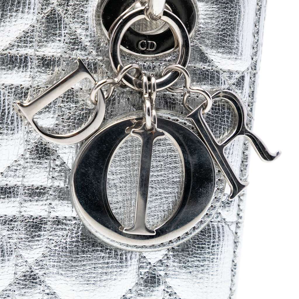 Dior Small Metallic Grained Calfskin Cannage My ABCDior Lady Dior Silver Leather Good condition - Box View