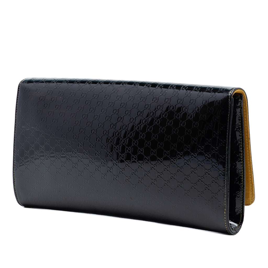 Gucci Microguccissima Patent Broadway Clutch Black Leather Good condition - Back View