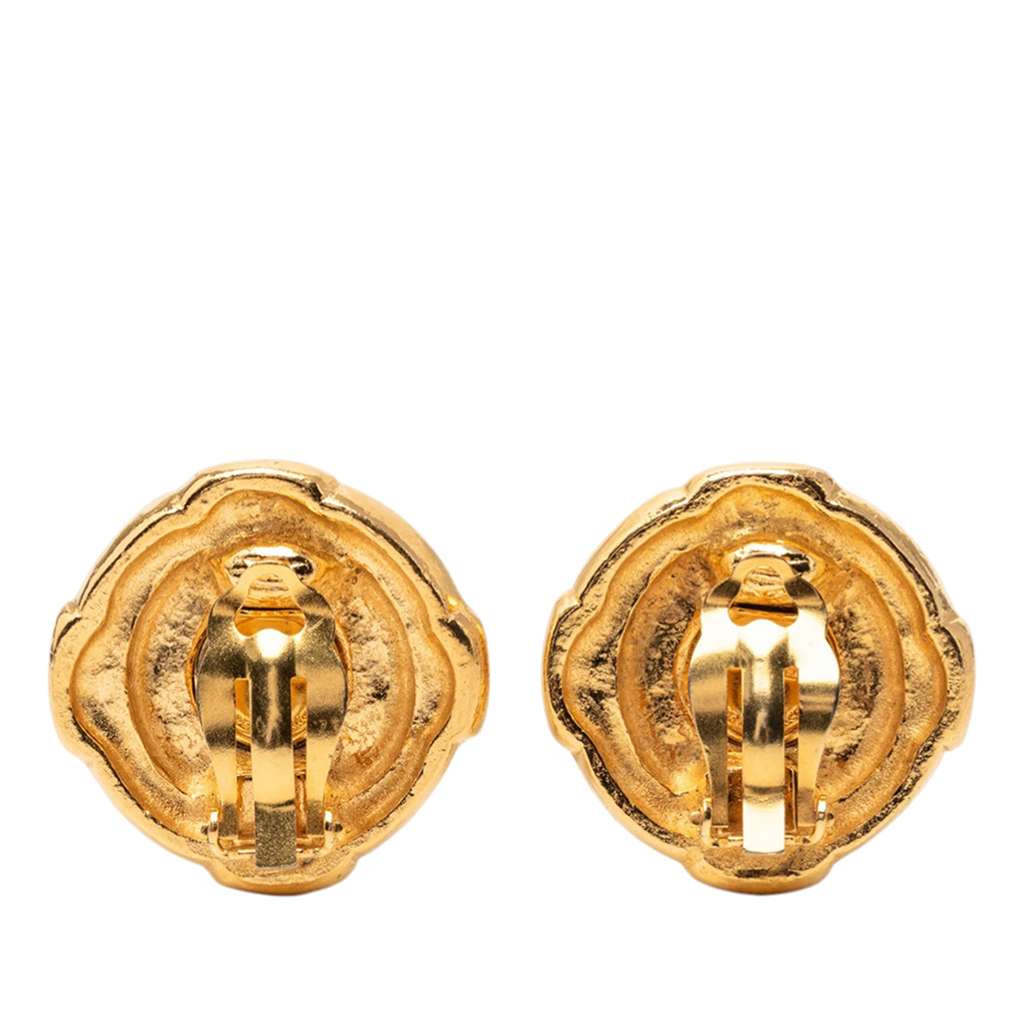 Chanel Gold Plated CC Round Clip On Earrings Gold Metal Good condition - Back View