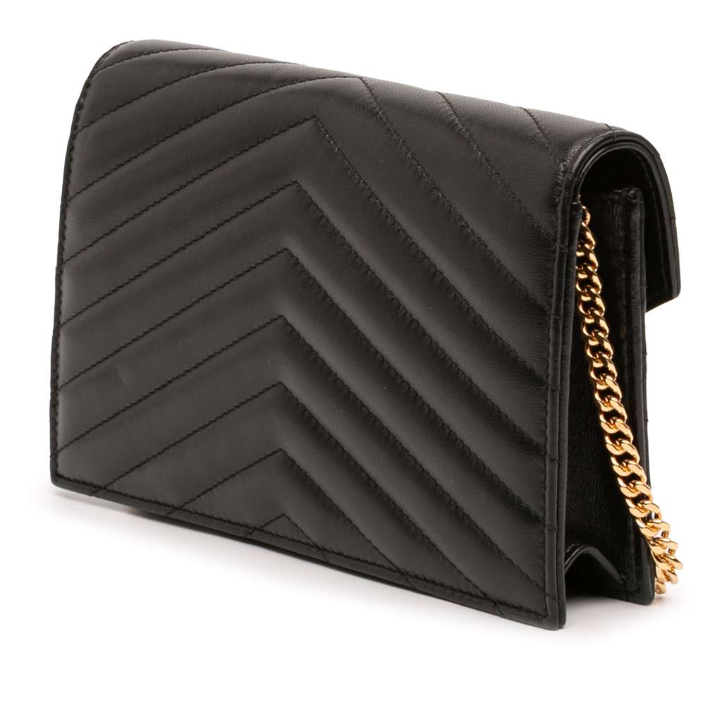 Saint Laurent Chevron Leather Cassandre Envelope Chain Wallet Black Leather Good condition - Back View