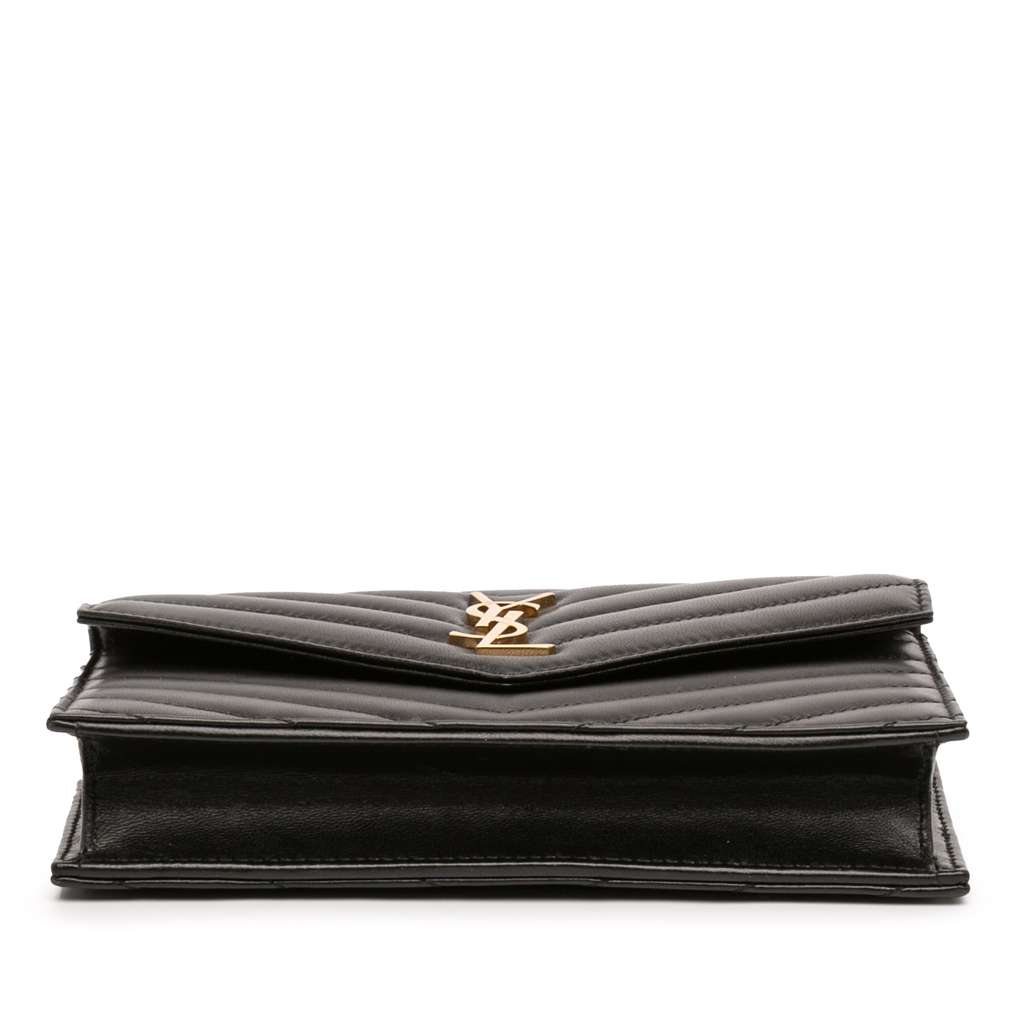 Saint Laurent Chevron Leather Cassandre Envelope Chain Wallet Black Leather Good condition - Inside View