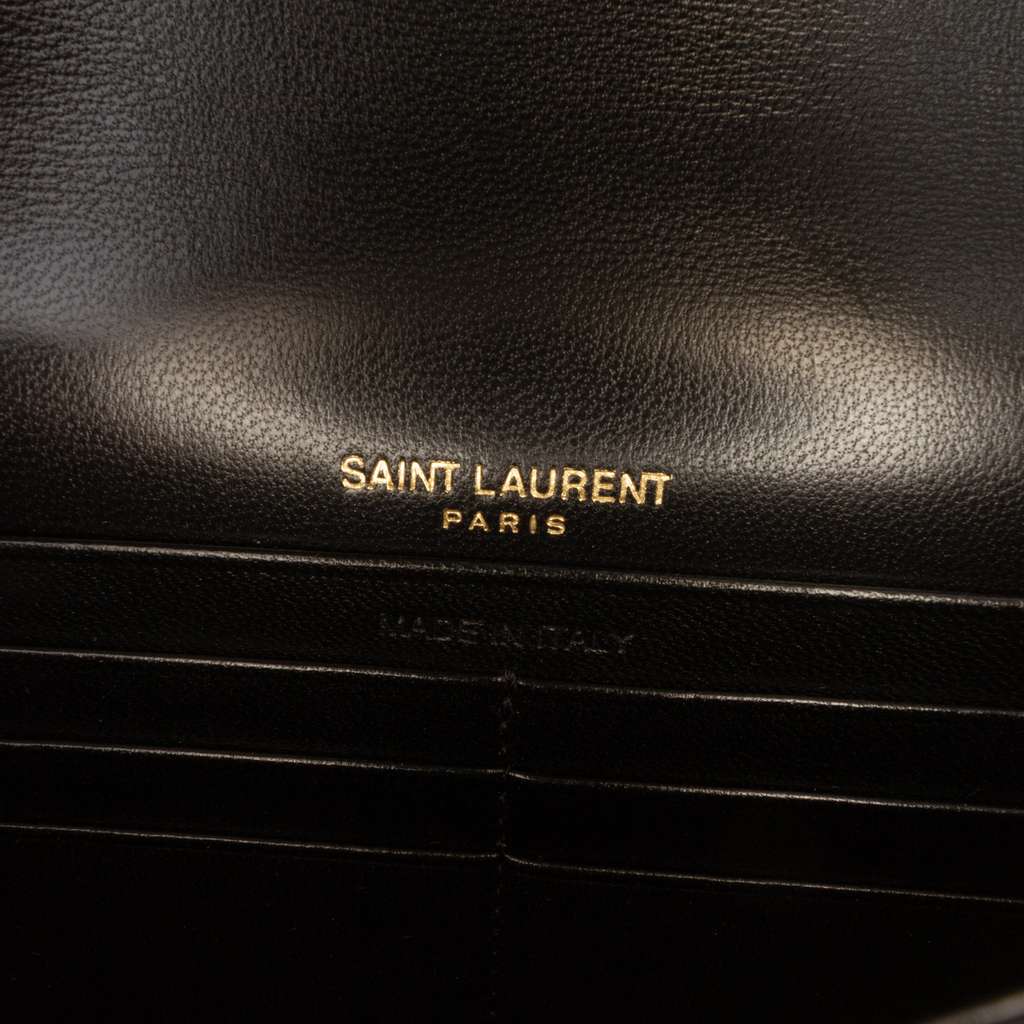 Saint Laurent Chevron Leather Cassandre Envelope Chain Wallet Black Leather Good condition - Box View