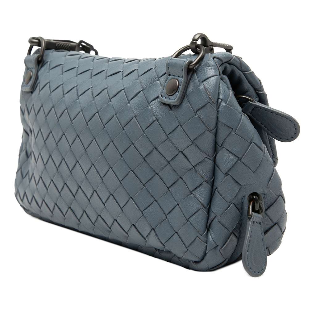 Bottega Veneta Mini Nappa Intrecciato Expandable Chain Flap Crossbody Blue Leather Good condition - Back View