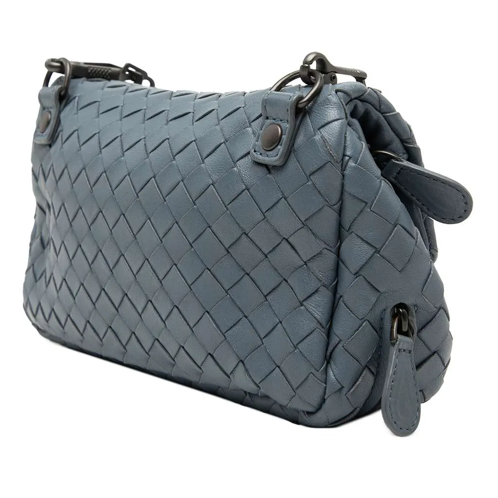 Bottega Veneta Mini Nappa Intrecciato Expandable Chain Flap Crossbody Blue Leather Very good - Back View