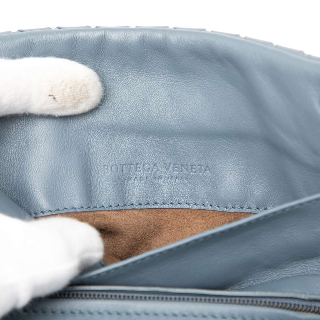 Bottega Veneta Mini Nappa Intrecciato Expandable Chain Flap Crossbody Blue Leather Good condition - Box View