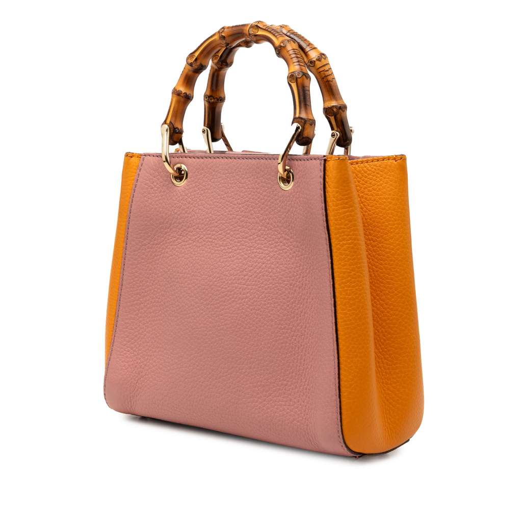 Gucci Mini Bicolor Calfskin Bamboo Shopper Satchel Pink Leather Good condition - Back View