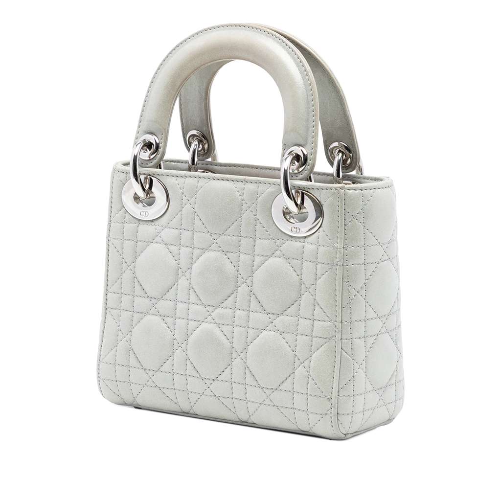 Dior Mini Iridescent Lambskin Cannage Lady Dior Silver Leather Good condition - Back View