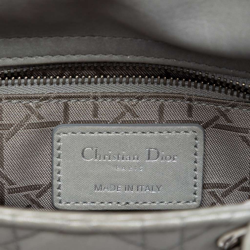 Dior Mini Iridescent Lambskin Cannage Lady Dior Silver Leather Good condition - Box View