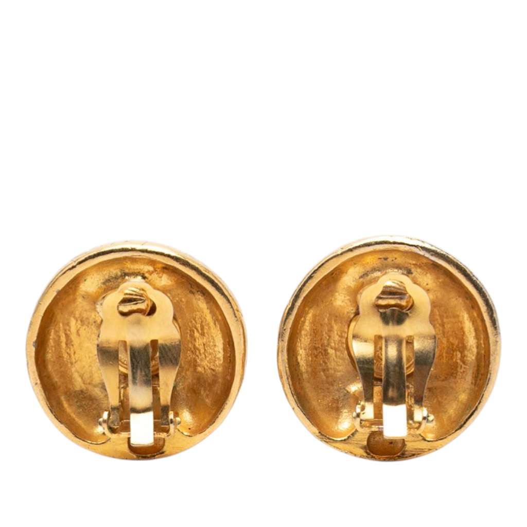 Chanel Gold Plated Logo Lettering Clip On Earrings Gold Metal Good condition - Back View
