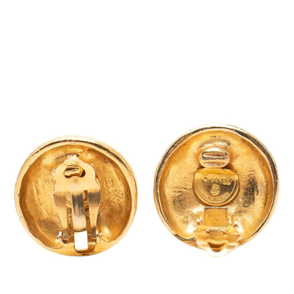 Chanel Gold Plated Logo Lettering Clip On Earrings Gold Metal Good condition - Inside View