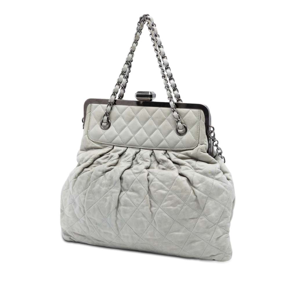Chanel Iridescent Calfskin Chic Quilt Frame Satchel Grey Leather Good condition - Back View