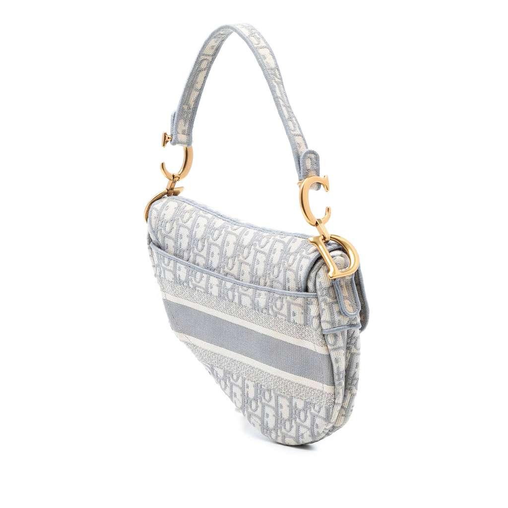 Dior Oblique Embroidered Canvas Saddle Bag Grey Canvas Good condition - Back View