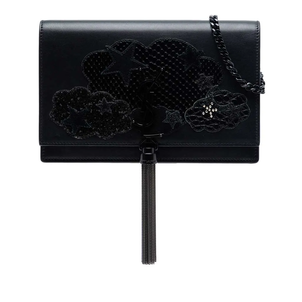 Saint Laurent Calfskin Cloud Star Applique Classic Monogram Kate Tassel Wallet on Chain Black Leather Very good - Front View