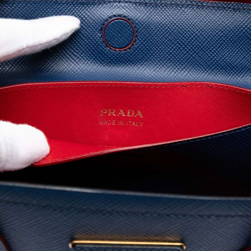 Prada Large Saffiano Cuir Double Satchel Blue Leather Good condition - Box View