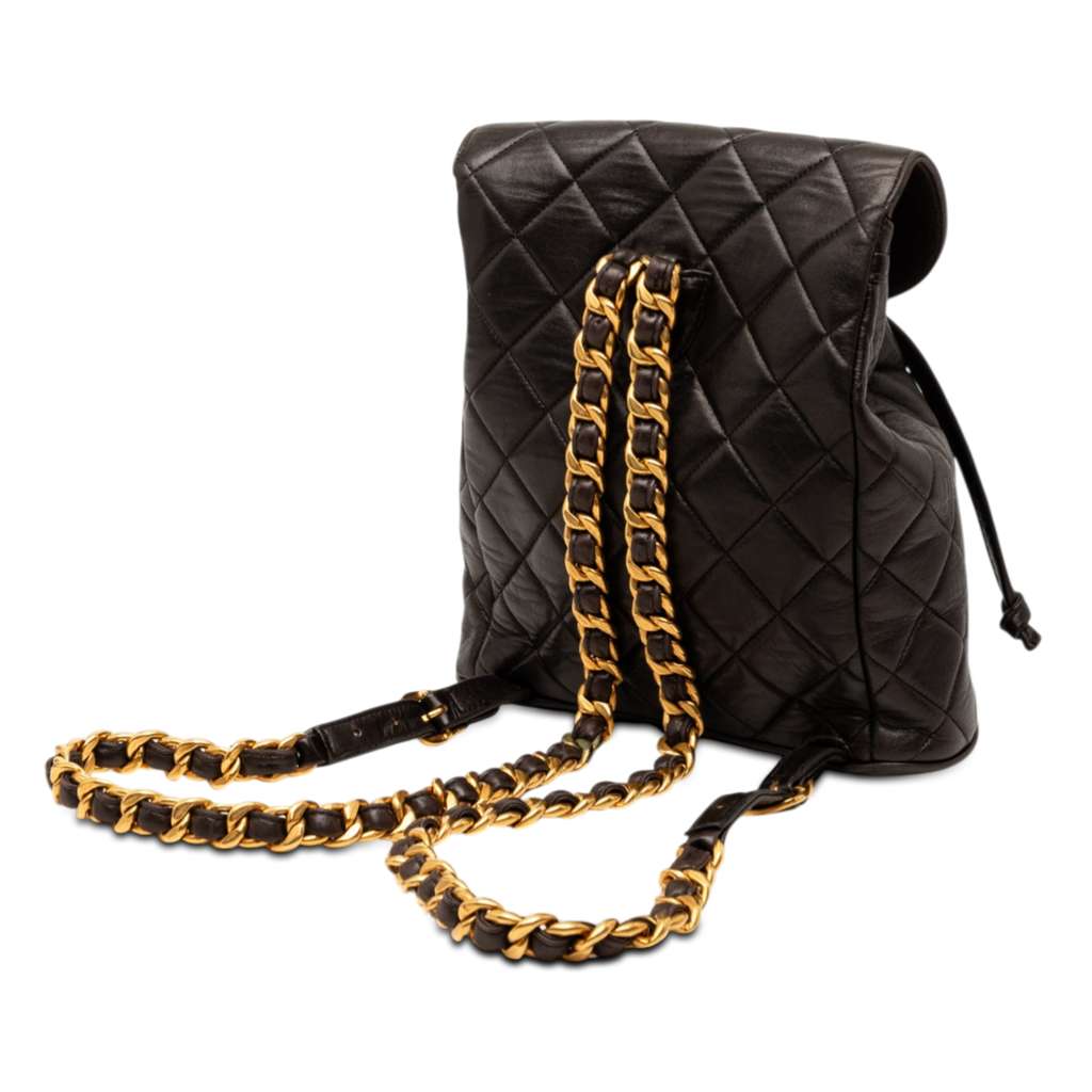Chanel Medium Quilted Lambskin Duma Backpack Black Leather Fair condition - Back View