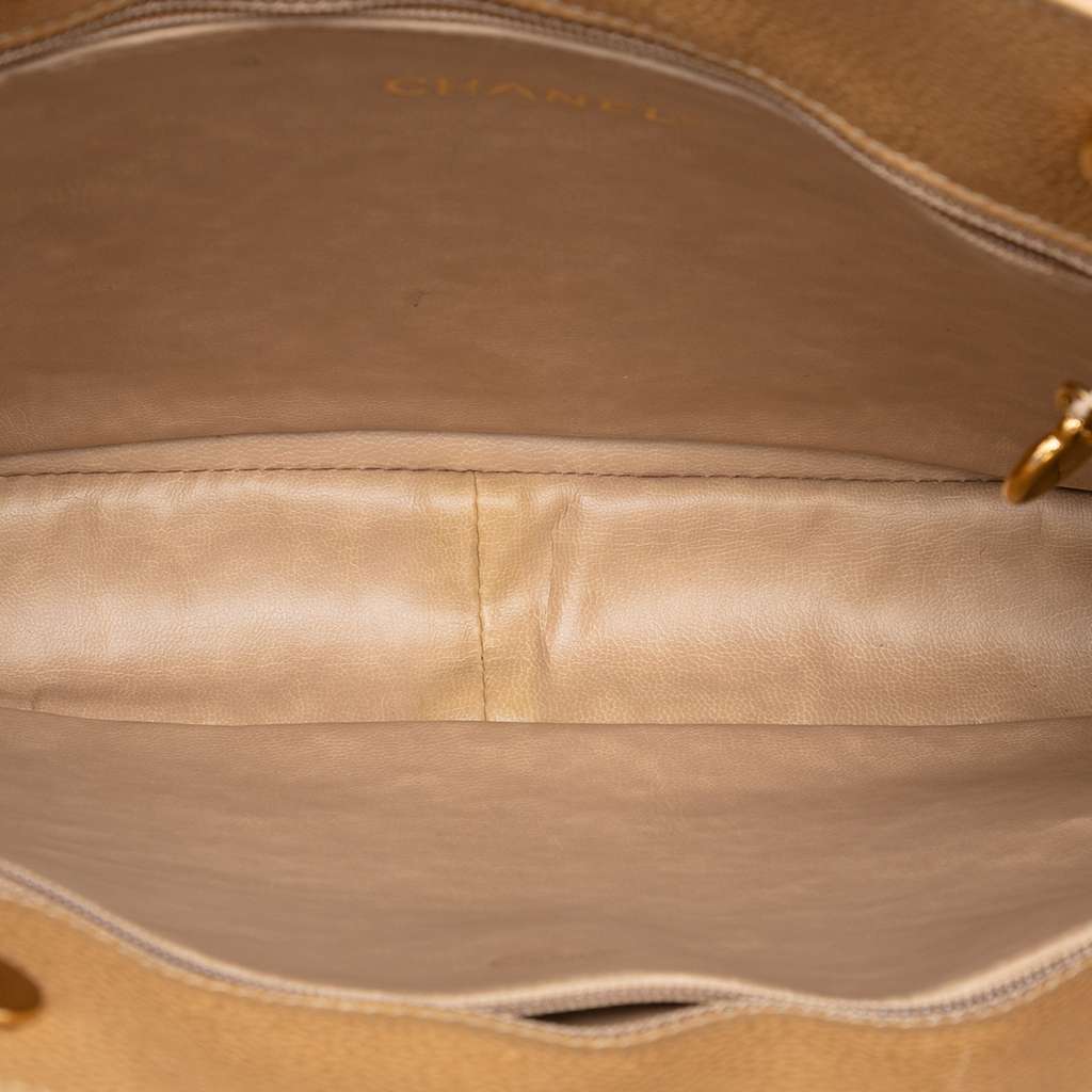 Chanel CC Caviar Front Pocket Chain Shoulder Bag Beige Leather Good condition - Model View