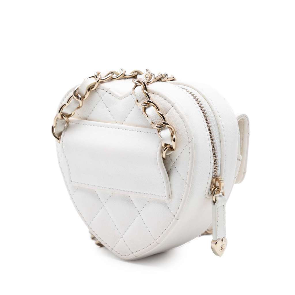 Chanel Mini Lambskin CC in Love Heart Belt Bag White Leather Good condition - Back View