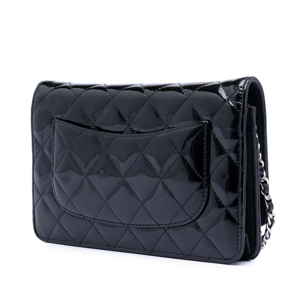 Chanel CC Quilted Patent Wallet On Chain Black Leather Good condition - Back View
