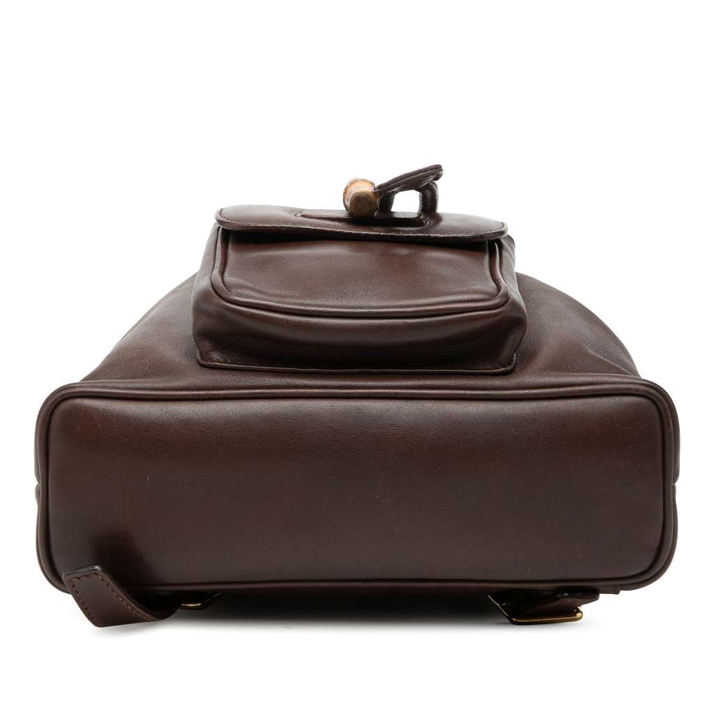 Gucci Calfskin Bamboo Drawstring Backpack Brown Leather Good condition - Inside View