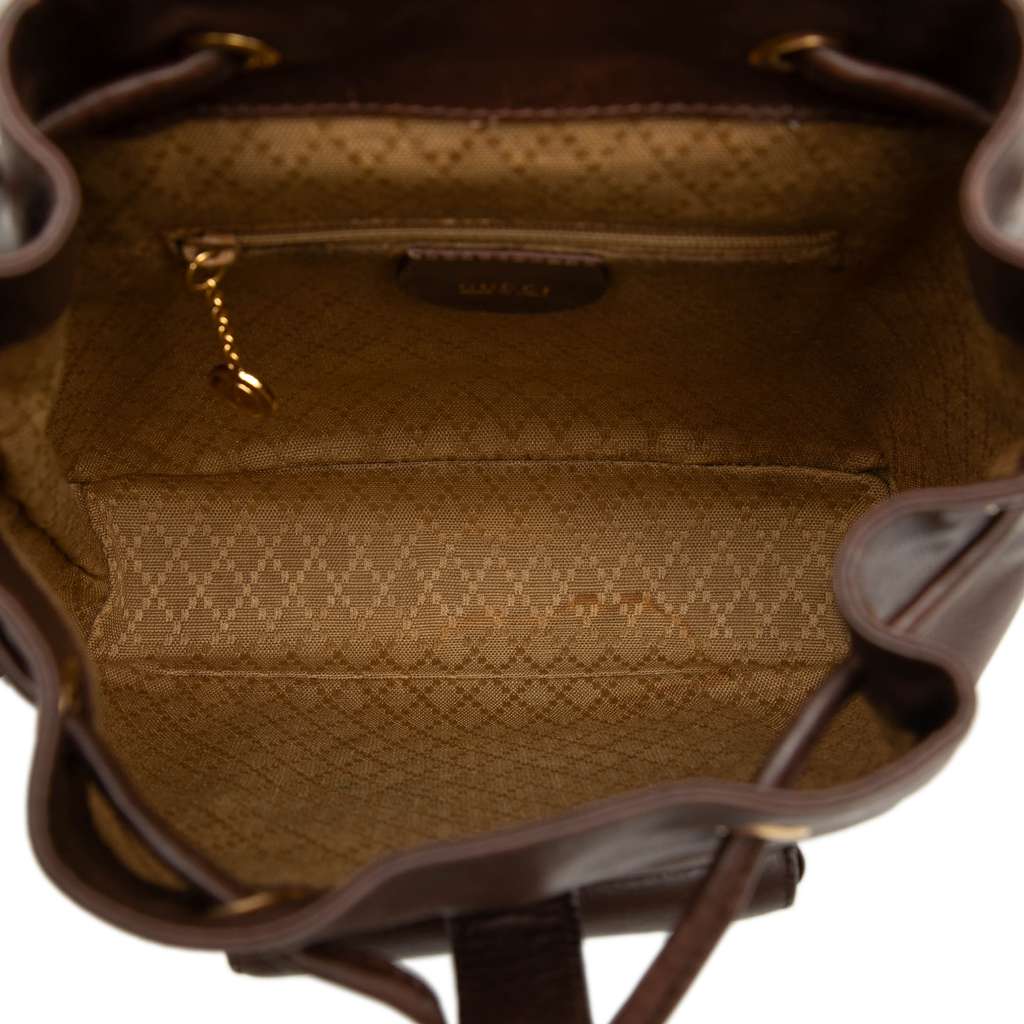 Gucci Calfskin Bamboo Drawstring Backpack Brown Leather Good condition - Model View