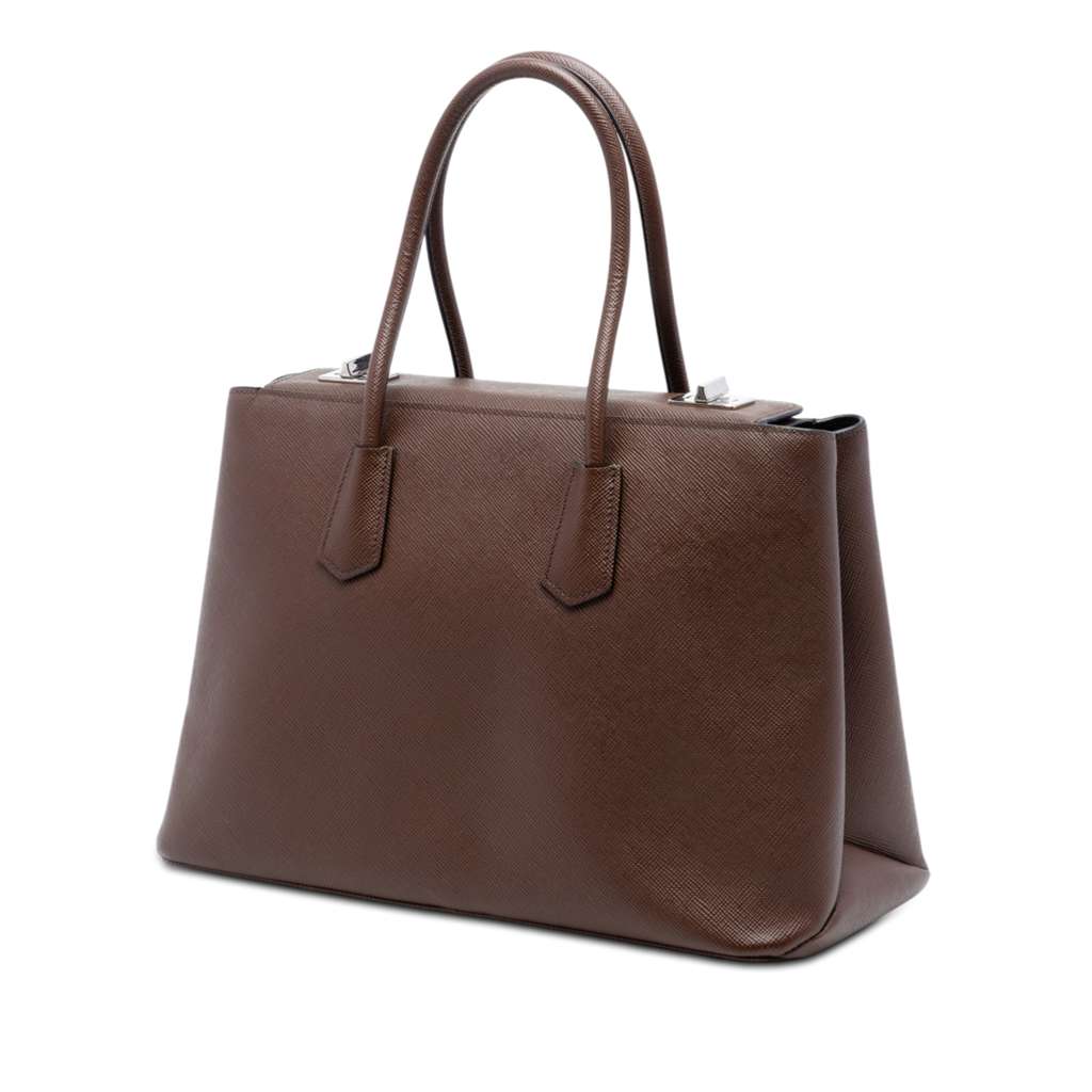 Prada Saffiano Cuir Turnlock Twin Satchel Brown Leather Good condition - Back View