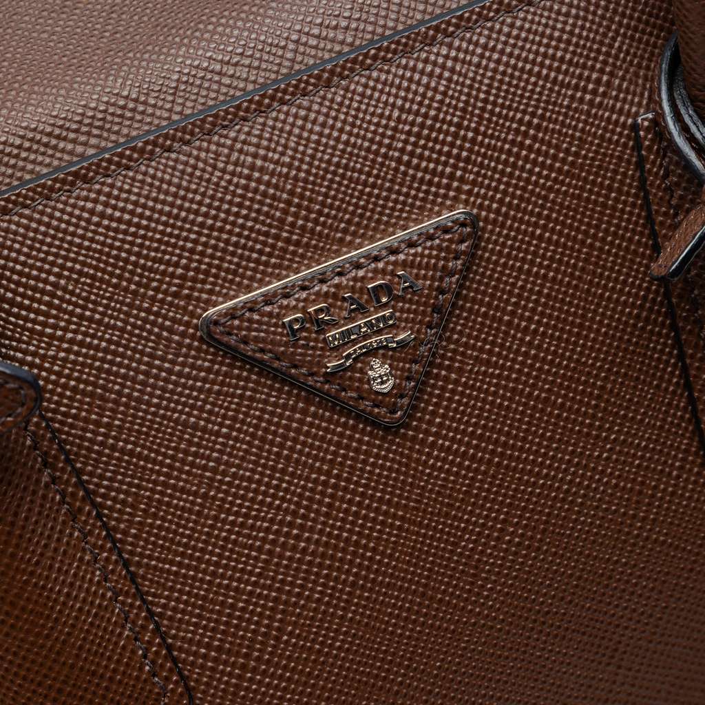 Prada Saffiano Cuir Turnlock Twin Satchel Brown Leather Good condition - Box View