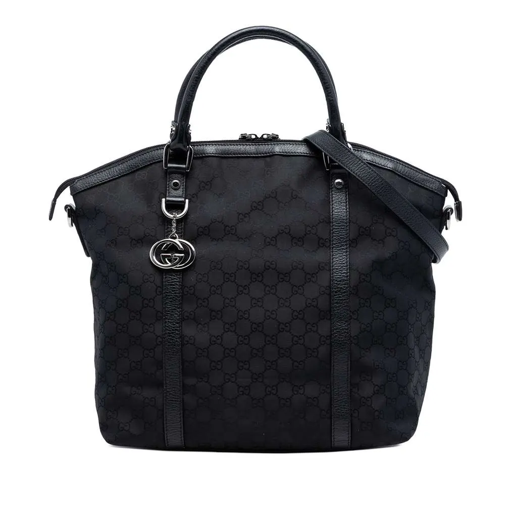 Gucci Large GG Canvas Charm Dome Satchel Black Canvas Very good - Front View