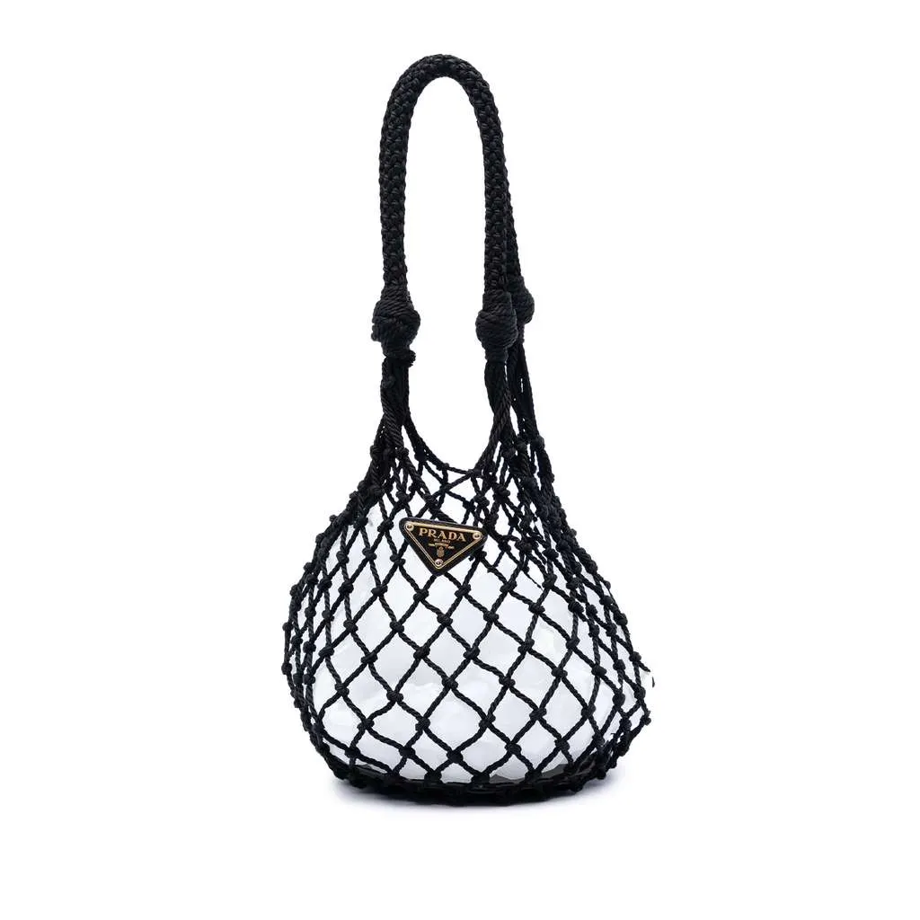 Prada Mesh and Leather Bucket Bag Black Polyester Very good - Front View