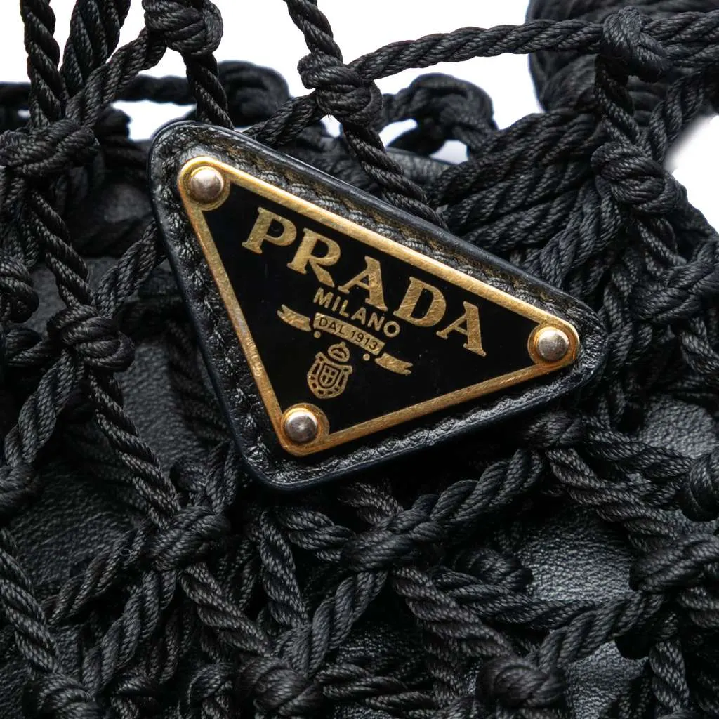 Prada Mesh and Leather Bucket Bag Black Polyester Very good - Box View