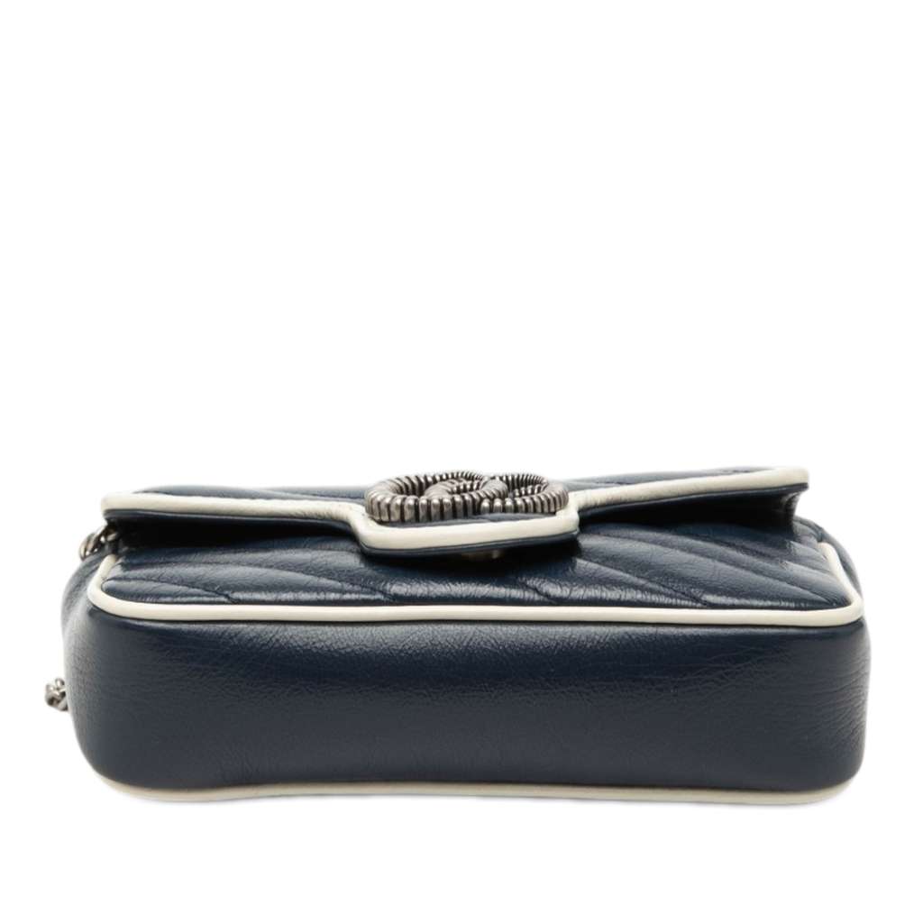 Gucci Super Mini GG Marmont Matelasse Leather Torchon Flap Crossbody Blue Leather Good condition - Inside View
