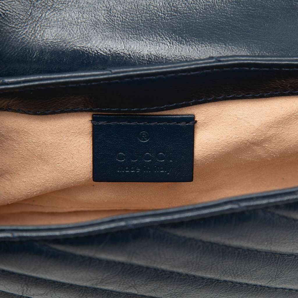 Gucci Super Mini GG Marmont Matelasse Leather Torchon Flap Crossbody Blue Leather Good condition - Box View