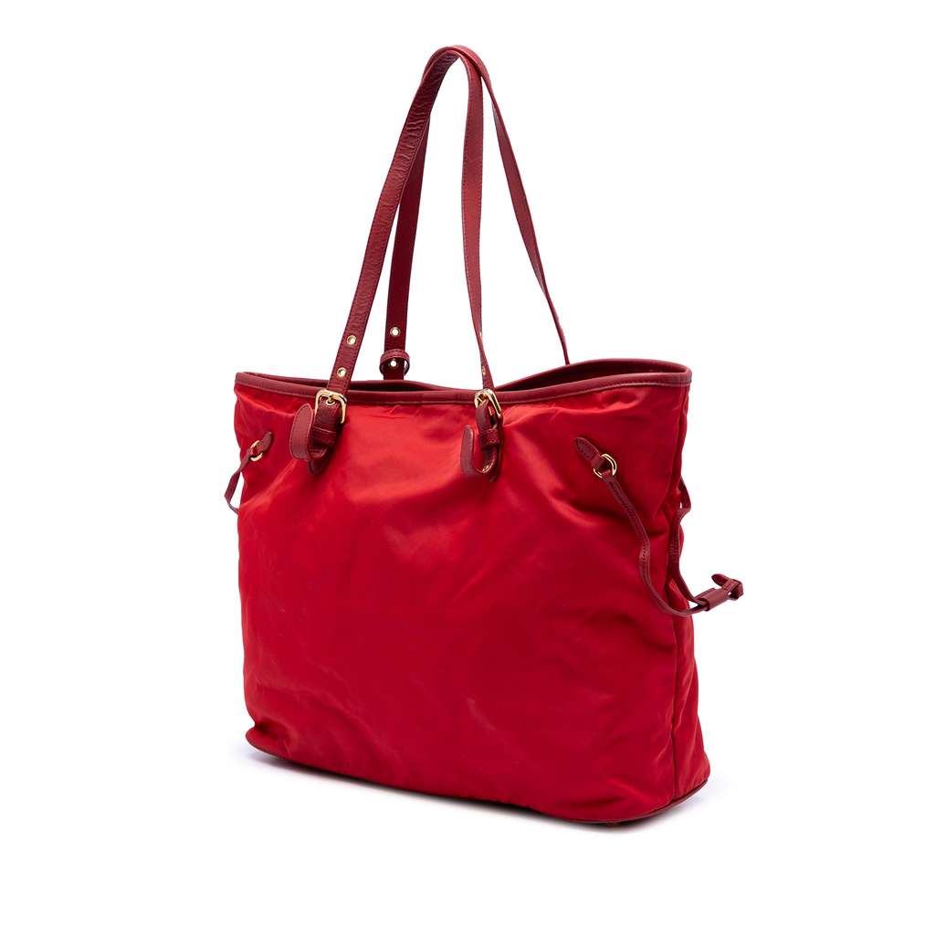 Prada Saffiano Trimmed Tessuto Tote Red Good condition - Back View