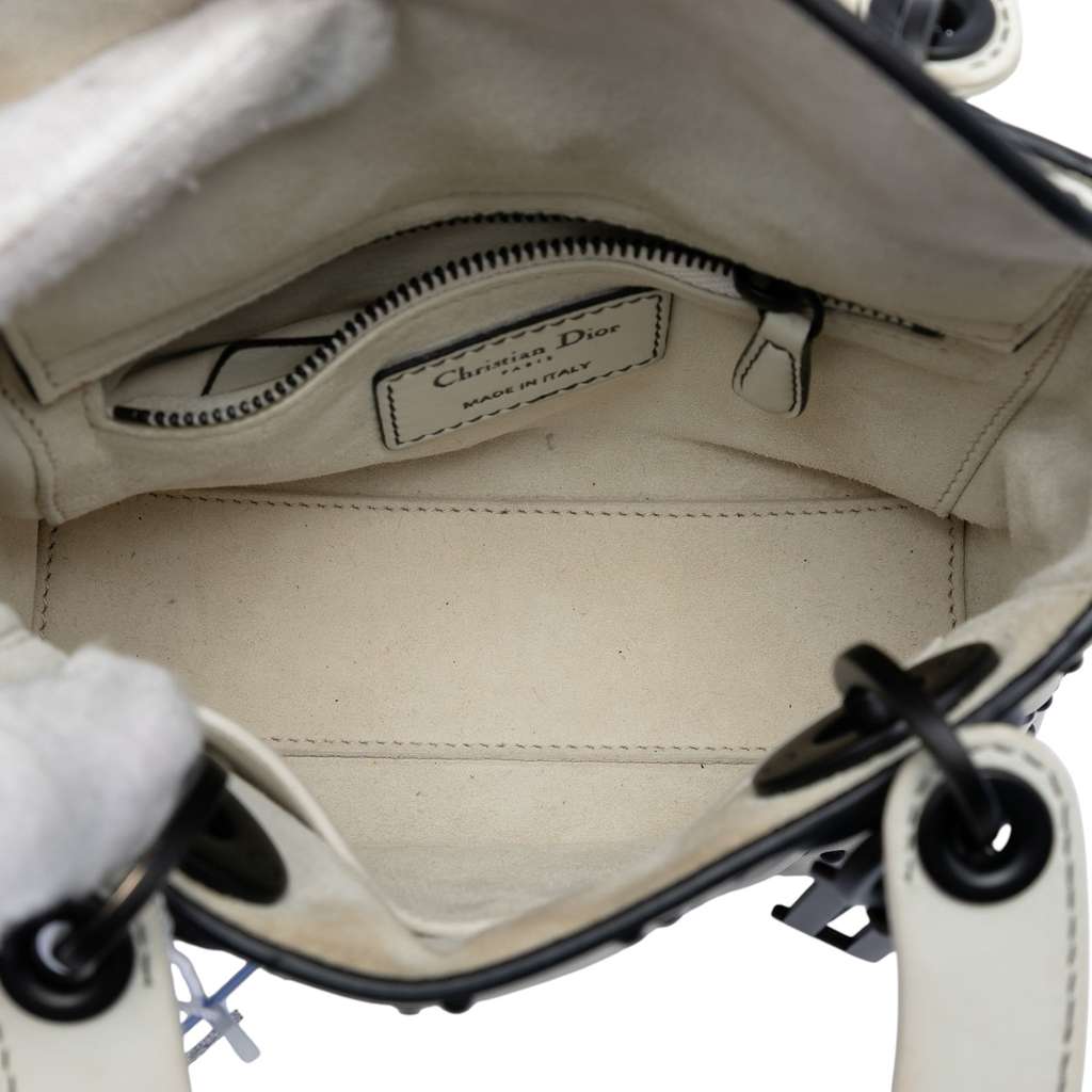 Dior Mini Ultra Matte Calfskin Cannage Studded Supple Lady Dior White Leather Good condition - Model View