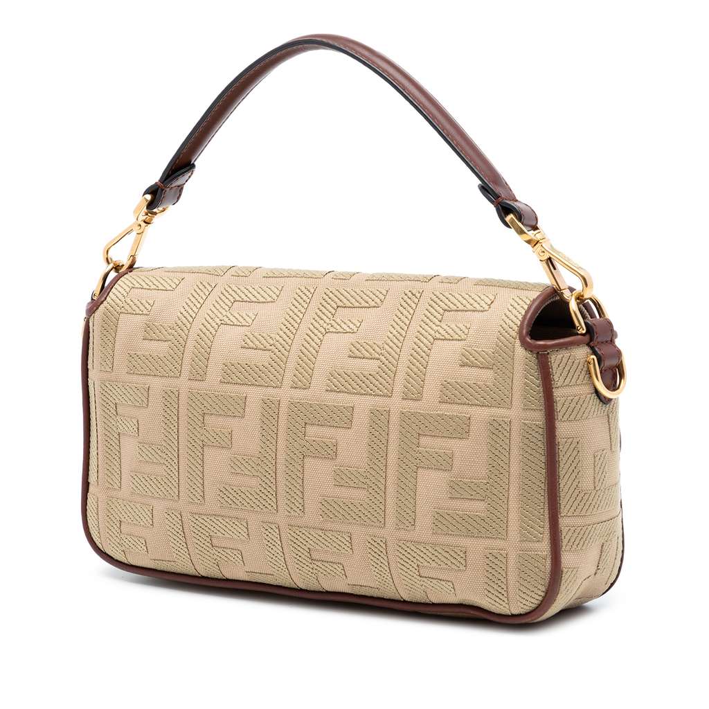 Fendi Zucca Embroidered Canvas Baguette Satchel Beige Canvas Good condition - Back View