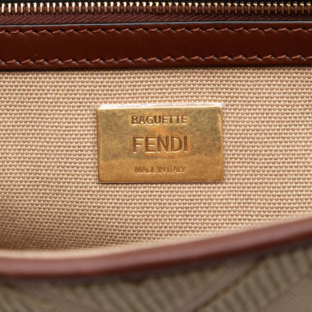 Fendi Zucca Embroidered Canvas Baguette Satchel Beige Canvas Good condition - Box View