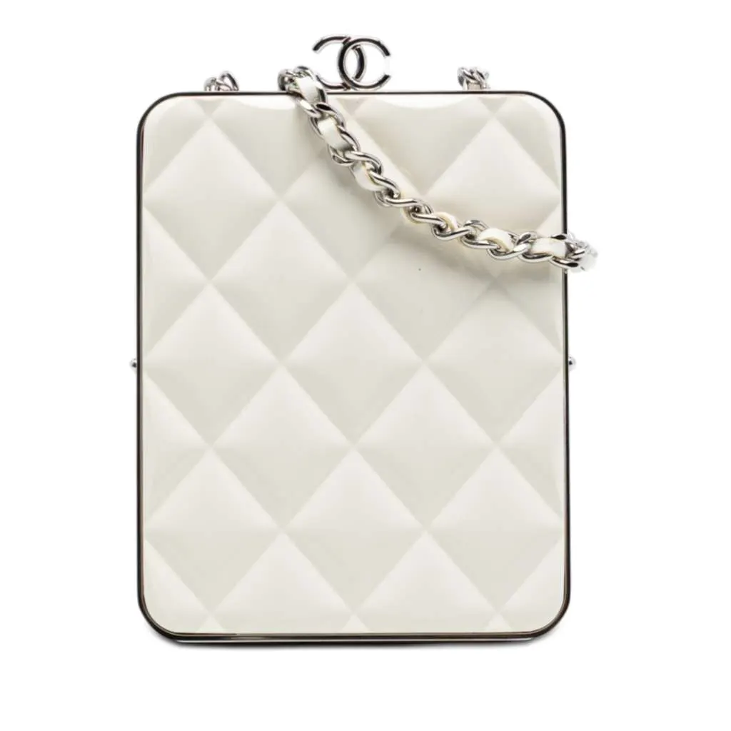 Chanel Lambskin and Acrylic Kiss Clutch with Chain White Leather Very good - Front View