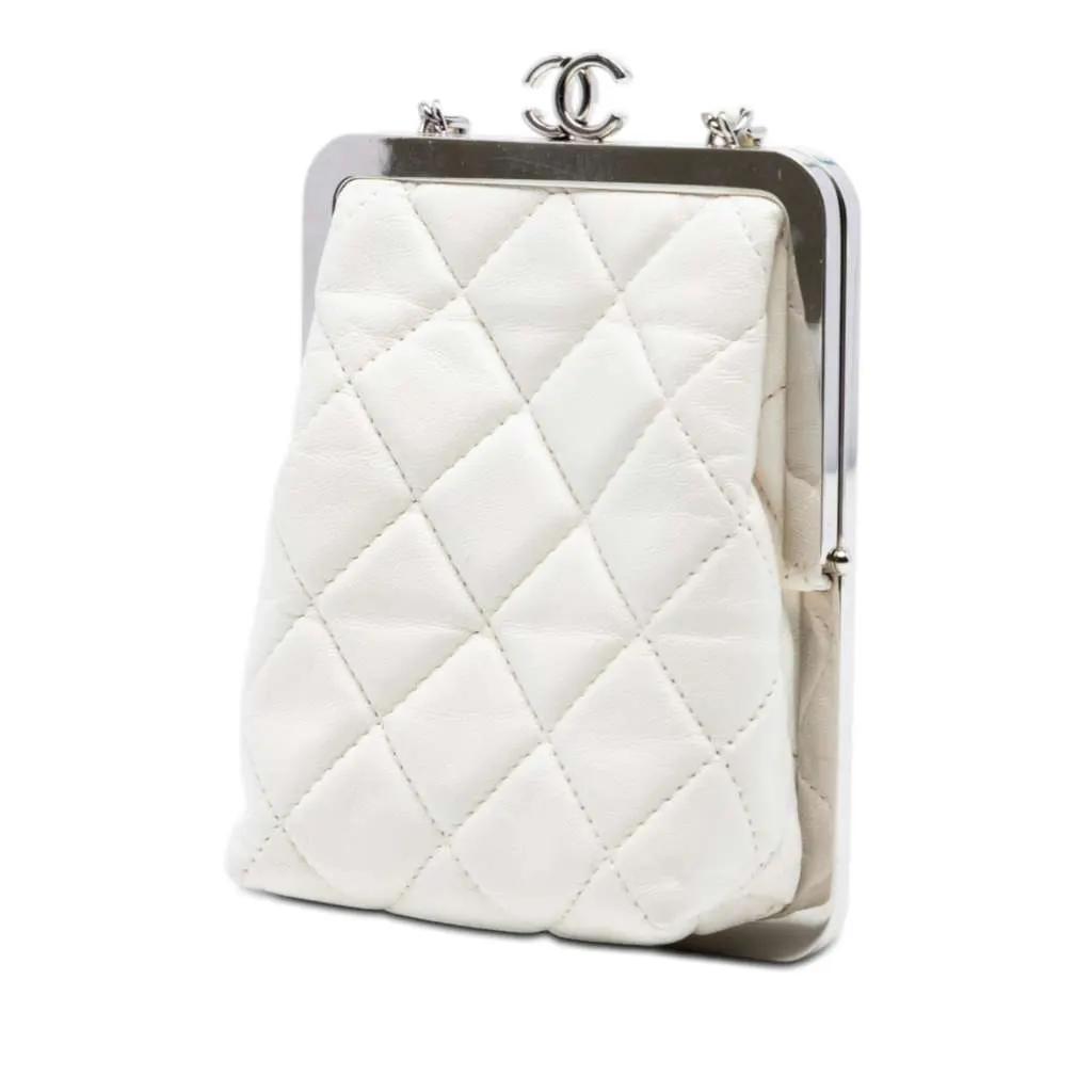 Chanel Lambskin and Acrylic Kiss Clutch with Chain White Leather Very good - Back View
