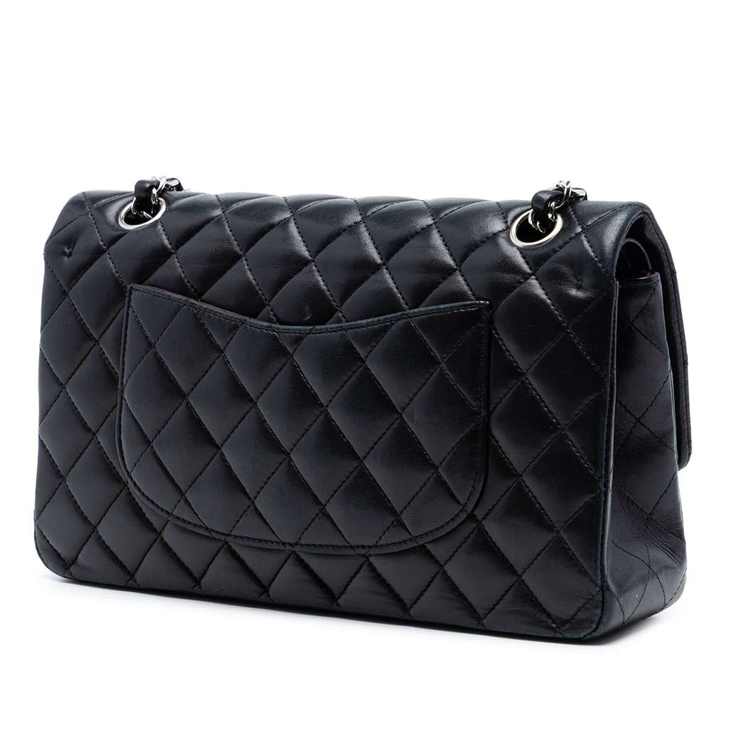 Chanel Medium Classic Lambskin Double Flap Black Leather Good condition - Back View