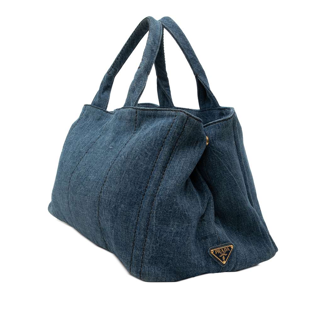 Prada Large Denim Canapa Logo Satchel Blue Denim Good condition - Back View