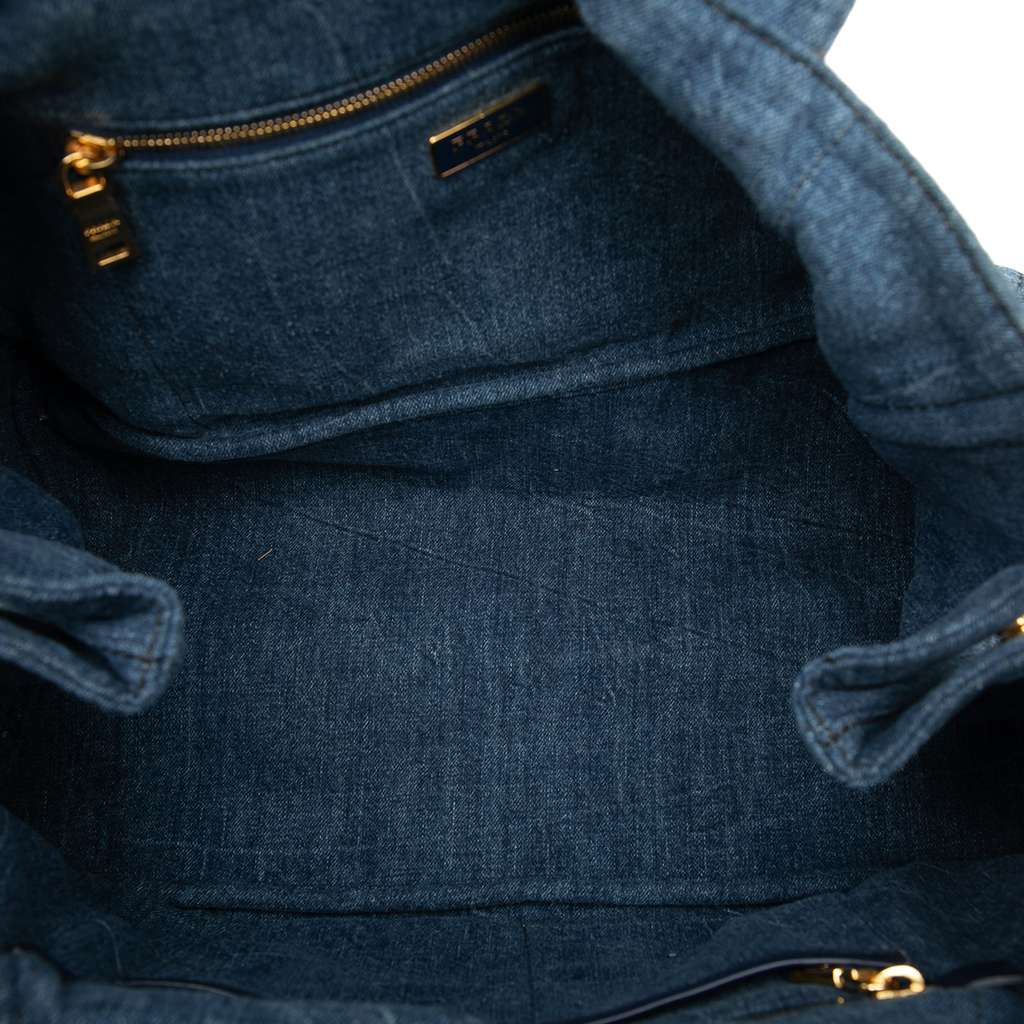 Prada Large Denim Canapa Logo Satchel Blue Denim Good condition - Model View
