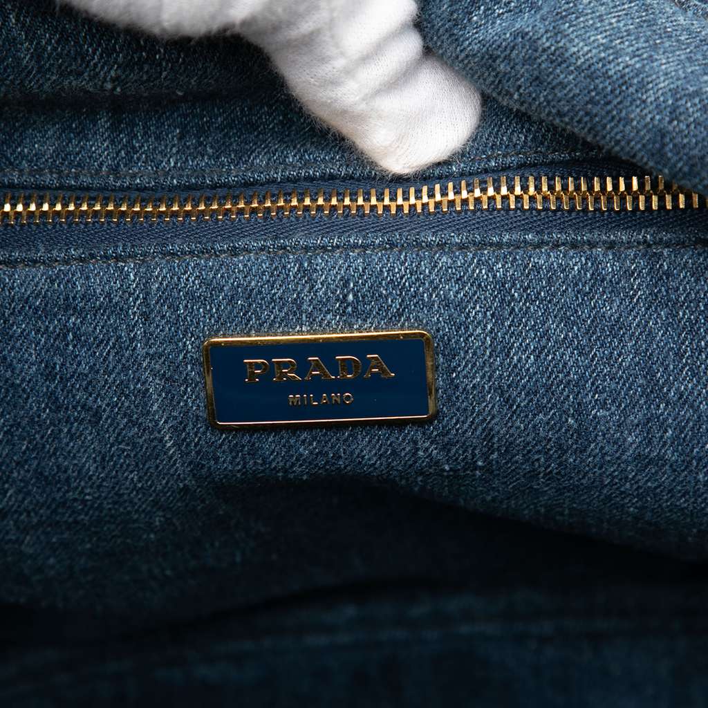 Prada Large Denim Canapa Logo Satchel Blue Denim Good condition - Box View