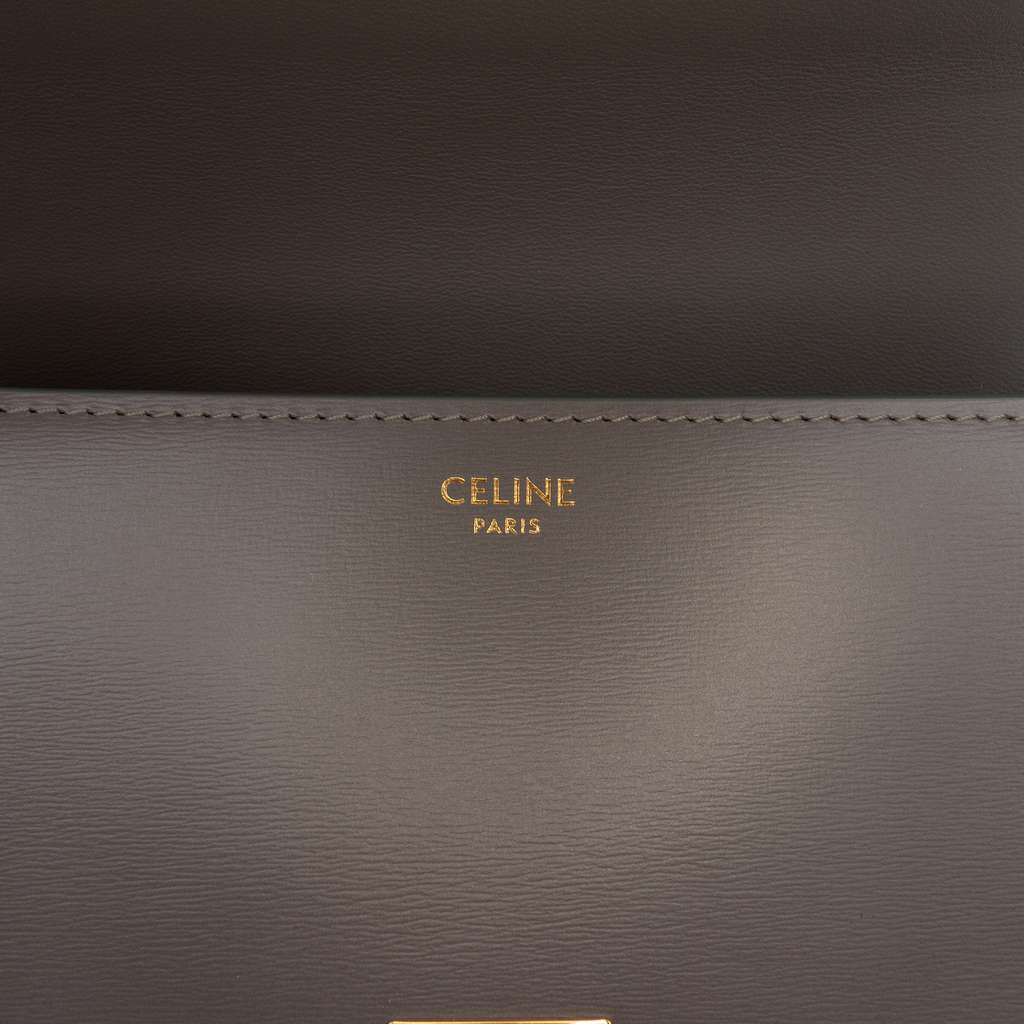 Celine Teen Shiny Calfskin Triomphe Crossbody Grey Leather Good condition - Box View