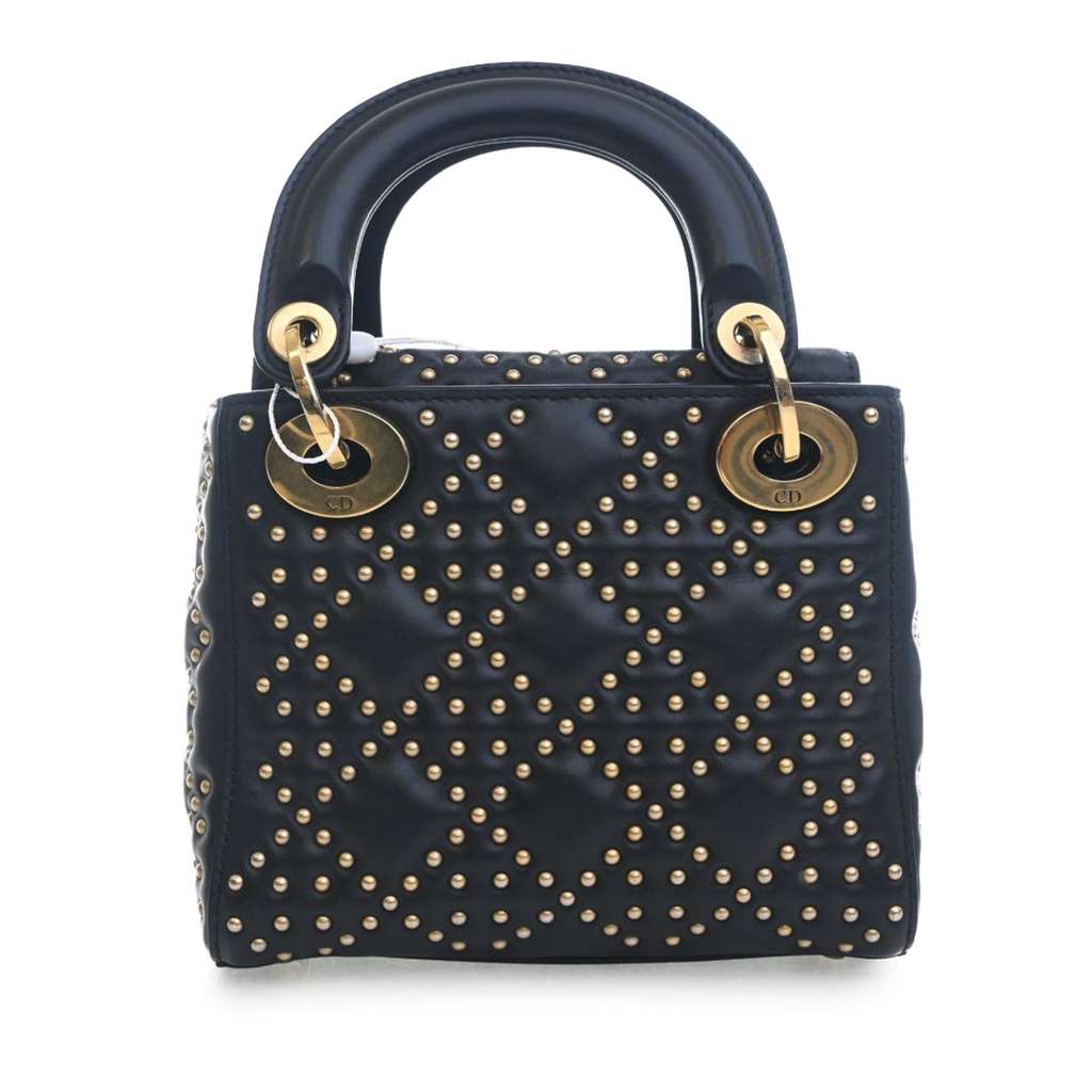 Dior Mini Lambskin Cannage Studded Supple Lady Dior Black Leather Good condition - Back View