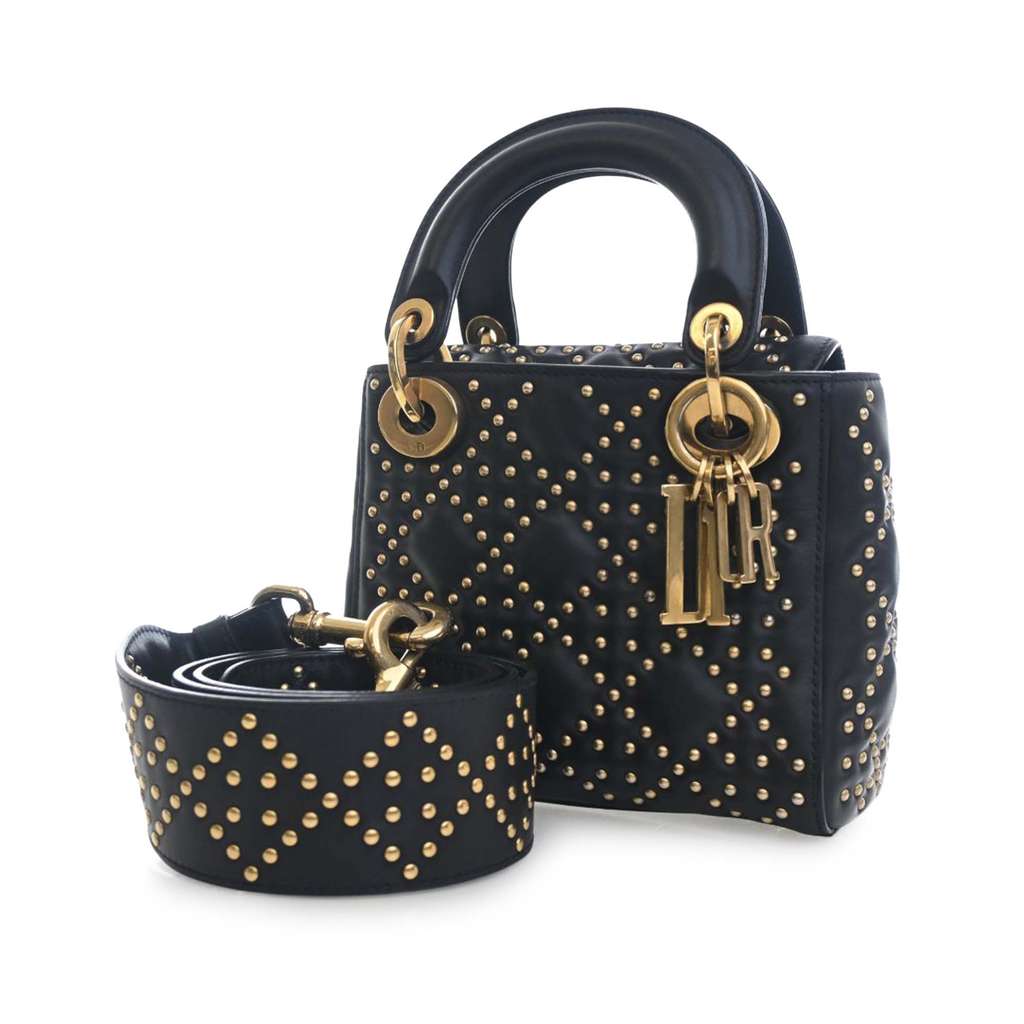 Dior Mini Lambskin Cannage Studded Supple Lady Dior Black Leather Good condition - Inside View