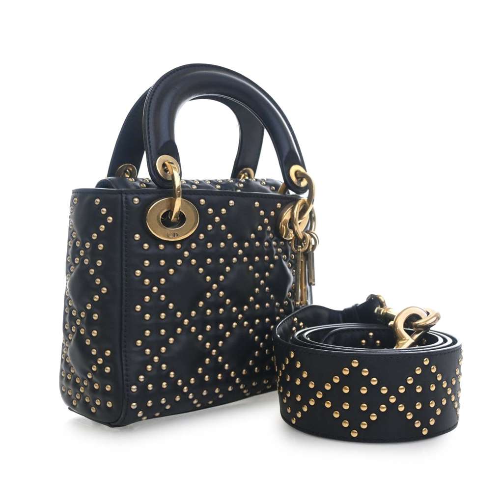 Dior Mini Lambskin Cannage Studded Supple Lady Dior Black Leather Good condition - Model View